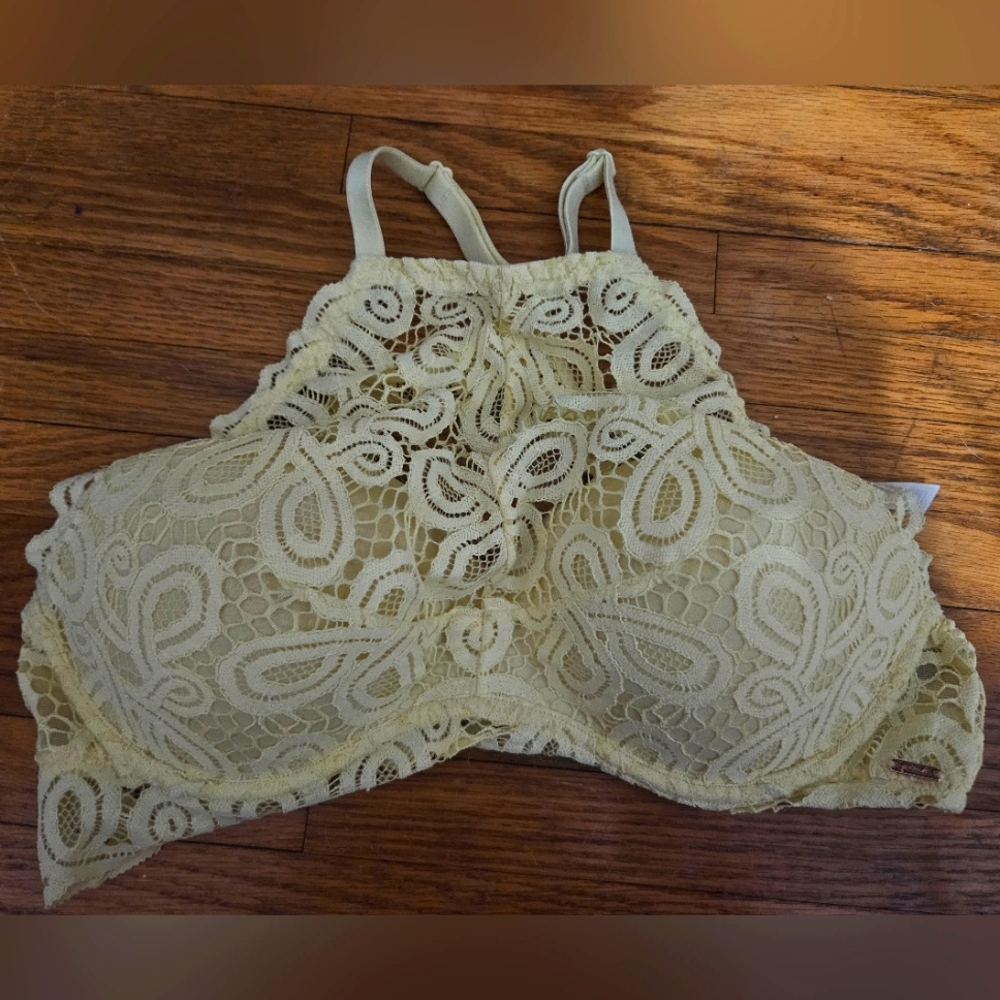 Yellow Lace Halter Bralette Victoria's Secret PINK size Medium Push-Up Bra